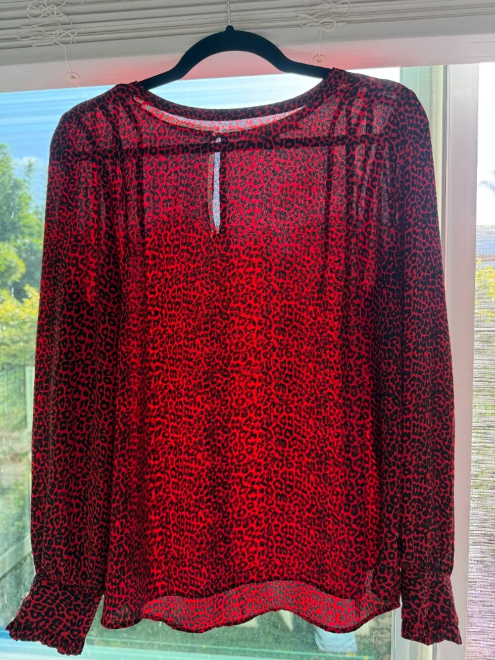LOFT Red & Black Leopard Print Blouse – Size M